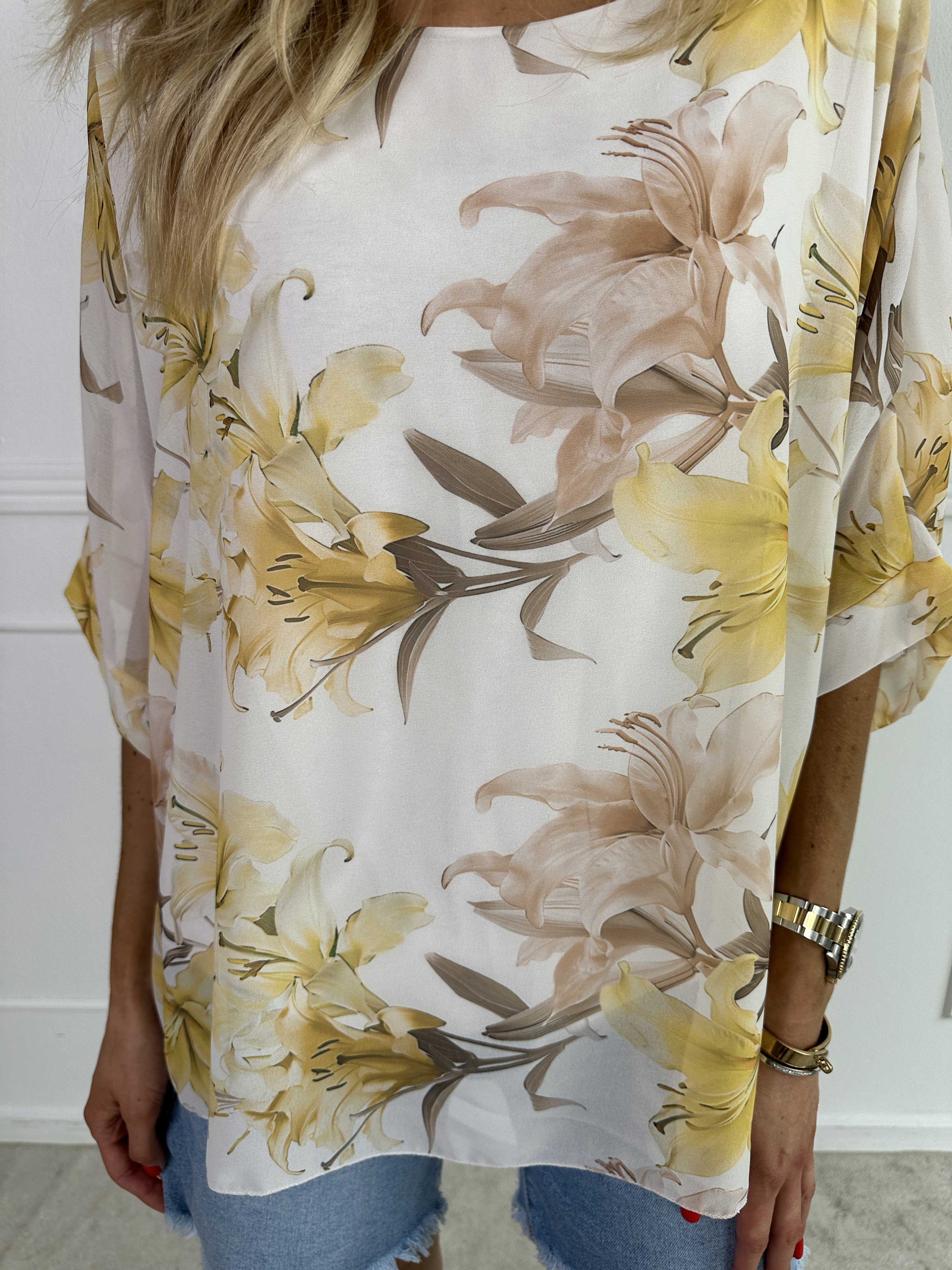Minna - Blomstret tunika i chiffon med viscose top